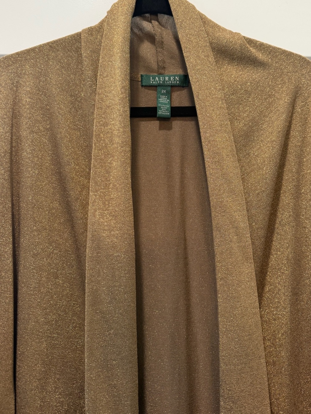 Lauren Ralph Lauren Gold Metallic Draped Open Front Cardigan Plus Size 2X - Picture 3 of 9